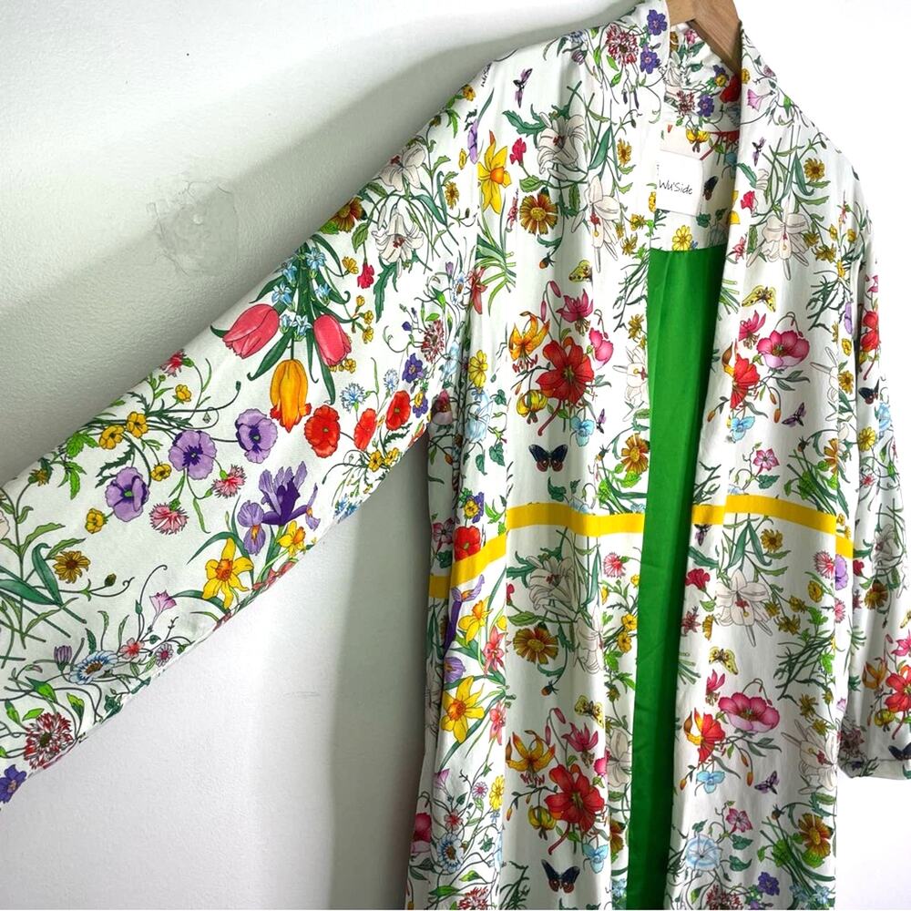 Floral Duster Jacket Long White Multi Colored Flo… - image 5